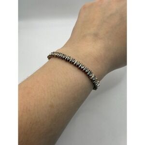 Vintage Silver Tone Rhinestone Tennis Bracelet 7" Prong Set